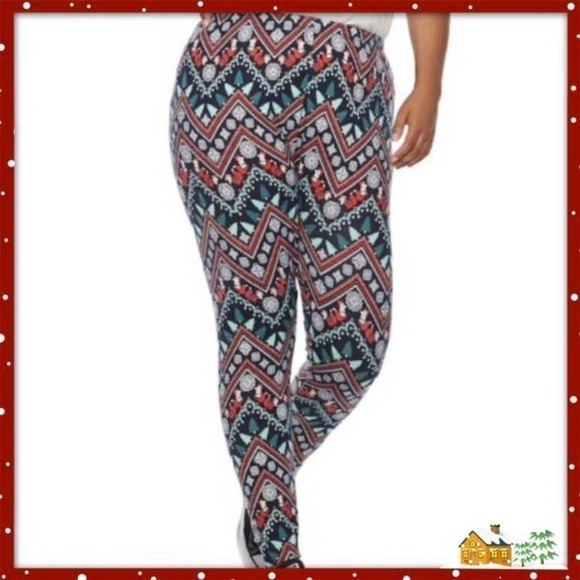 NWT Plus Size SO Hatchi Holiday Leggings Fox Zigzag - Picture 1 of 7